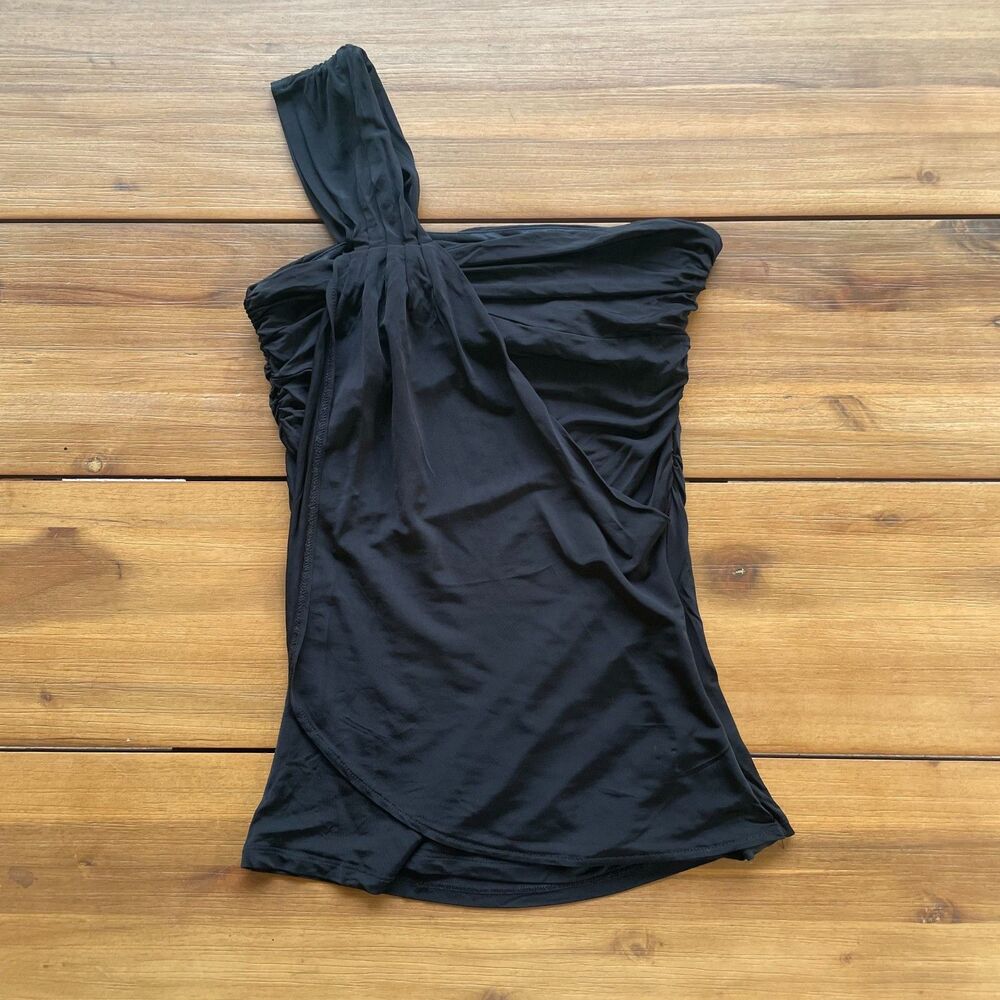 Zara Collection Black One Shoulder Ruched Draped Top Womens Size M Portugal